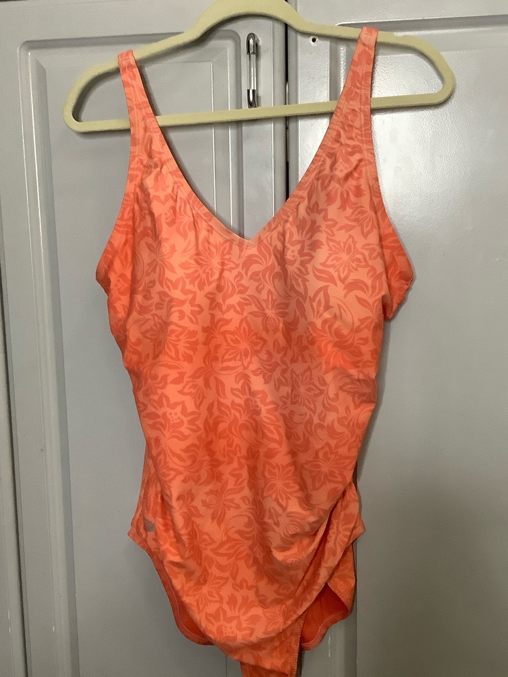 Speedo One Pc Orange Coral Print Swimsuit Top Sz 16